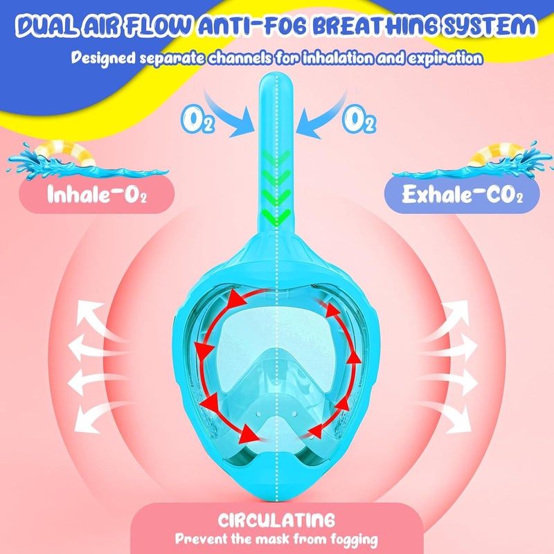 Jwintee Kids Full Face Snorkel Mask, Snorkeling Gear for Kids, Kids Scuba Mask and Snorkel, Diving Mask, Snorkeling Set, 180 Degree Panoramic View Anti-Fog Anti-Leak - Image 3